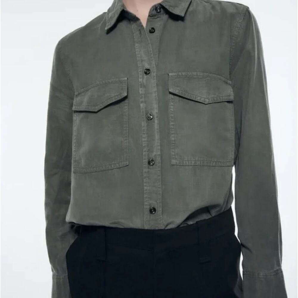 Zara Linen Blend Pocket Shirt Gray Size S